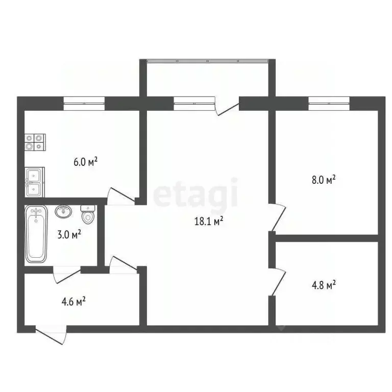 2-к кв. Башкортостан, Стерлитамак ул. Дружбы, 21А (44.5 м) - Фото 1