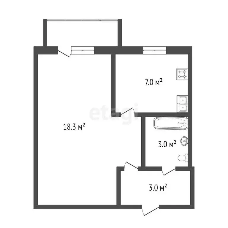 1-комнатная квартира: Тюмень, улица Малыгина, 57 (33 м) - Фото 1