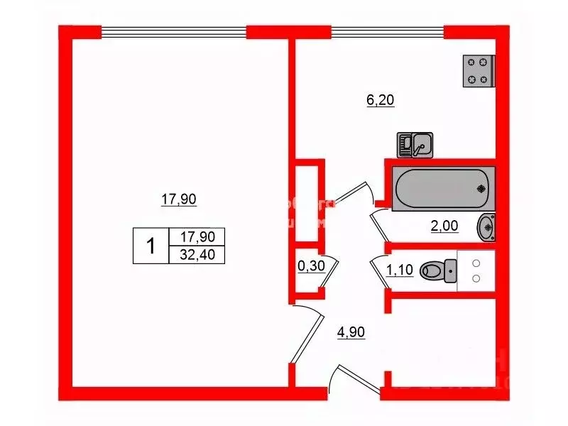 1-к кв. Санкт-Петербург Петергофское ш., 13К1 (32.4 м) - Фото 1