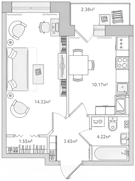 1-к кв. Санкт-Петербург ул. Русановская, 18к3 (33.6 м) - Фото 1