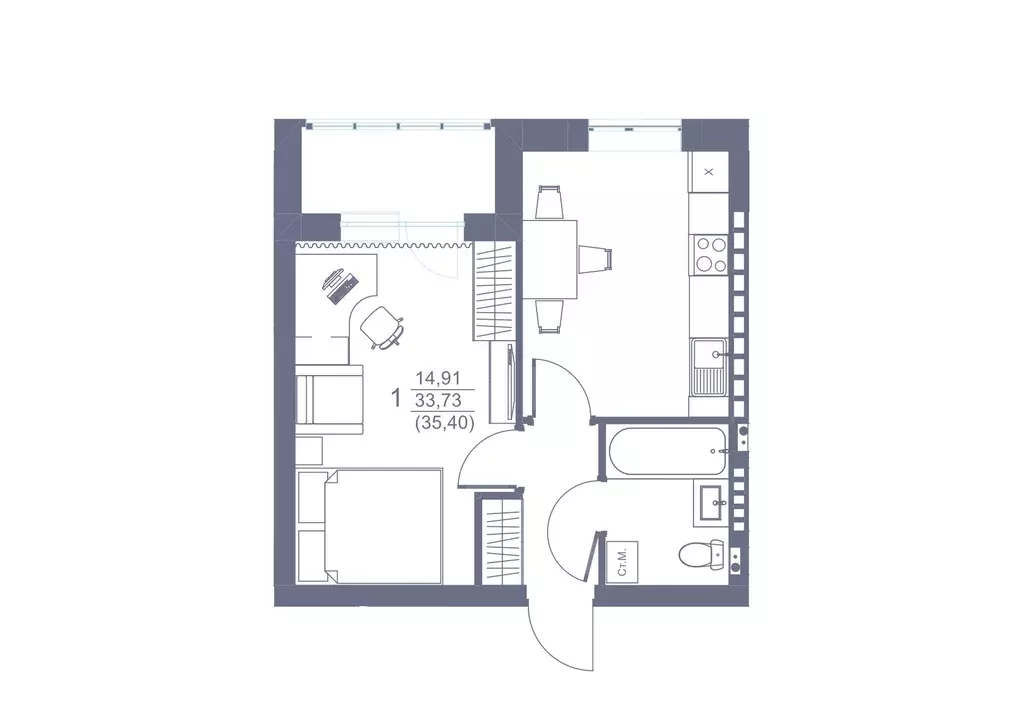 Продаётся 1-к квартира, 33.9 м - Фото 1