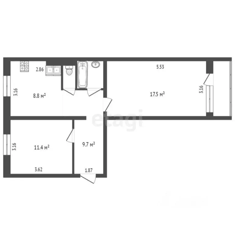 2-к кв. Ямало-Ненецкий АО, Ноябрьск Магистральная ул., 61 (51.1 м) - Фото 2