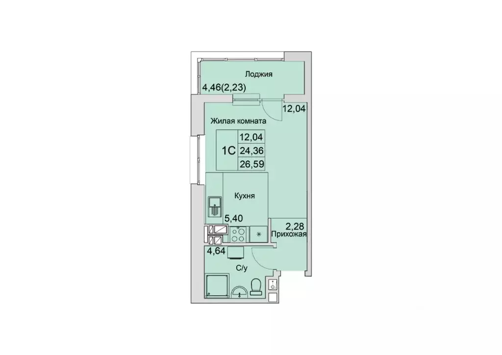 Студия Ростовская область, Батайск  (26.59 м) - Фото 0