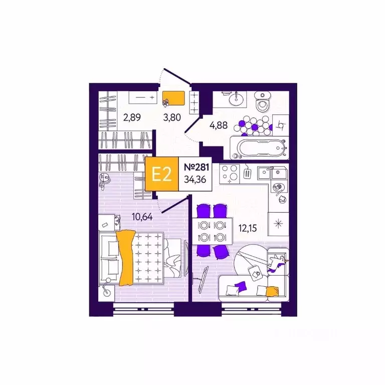 1-к кв. Тульская область, Тула Все и Сразу жилой комплекс (34.36 м) - Фото 1