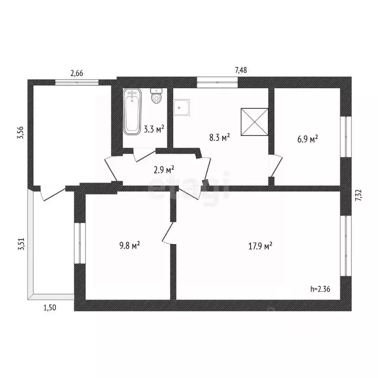 3-к кв. Амурская область, с. Ивановка  (49.1 м) - Фото 2