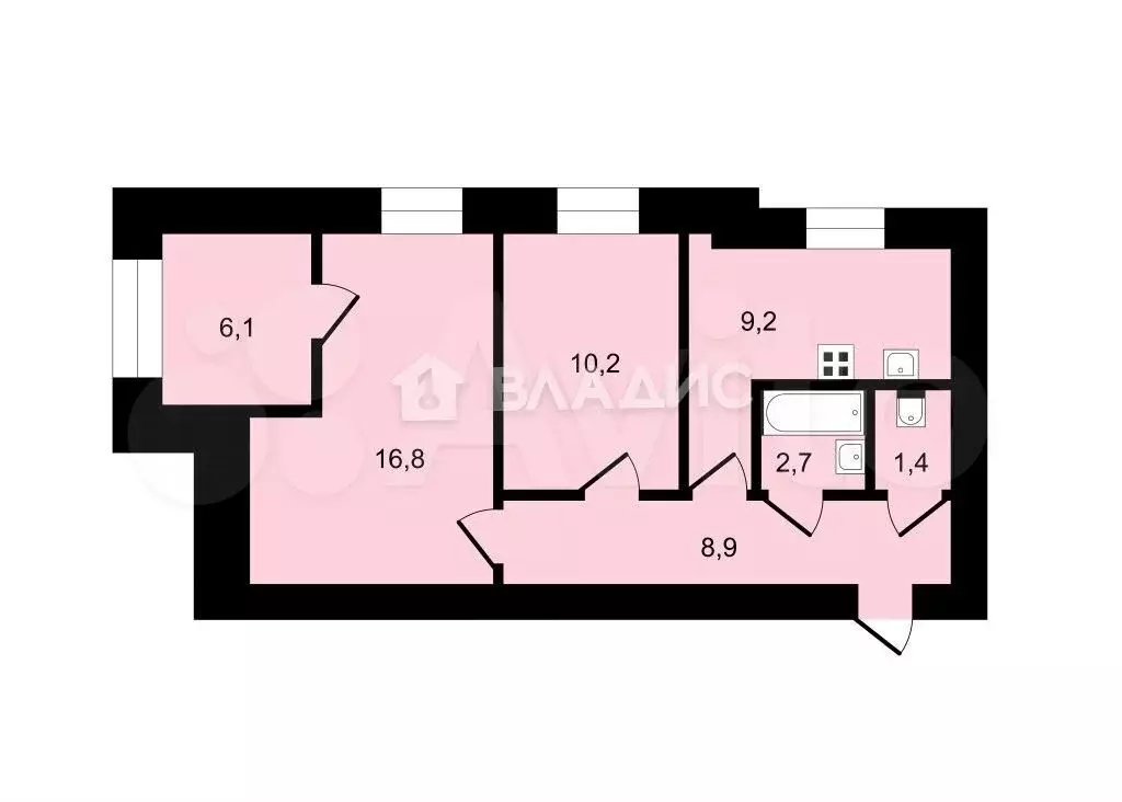 3-к. квартира, 55,3 м, 1/5 эт. - Фото 0