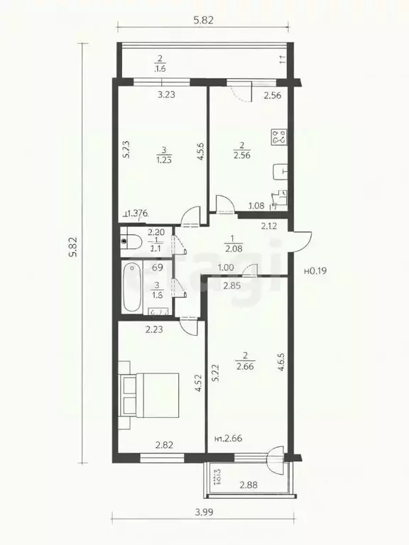 3-к кв. Татарстан, Зеленодольск просп. Строителей, 28 (71.4 м) - Фото 2
