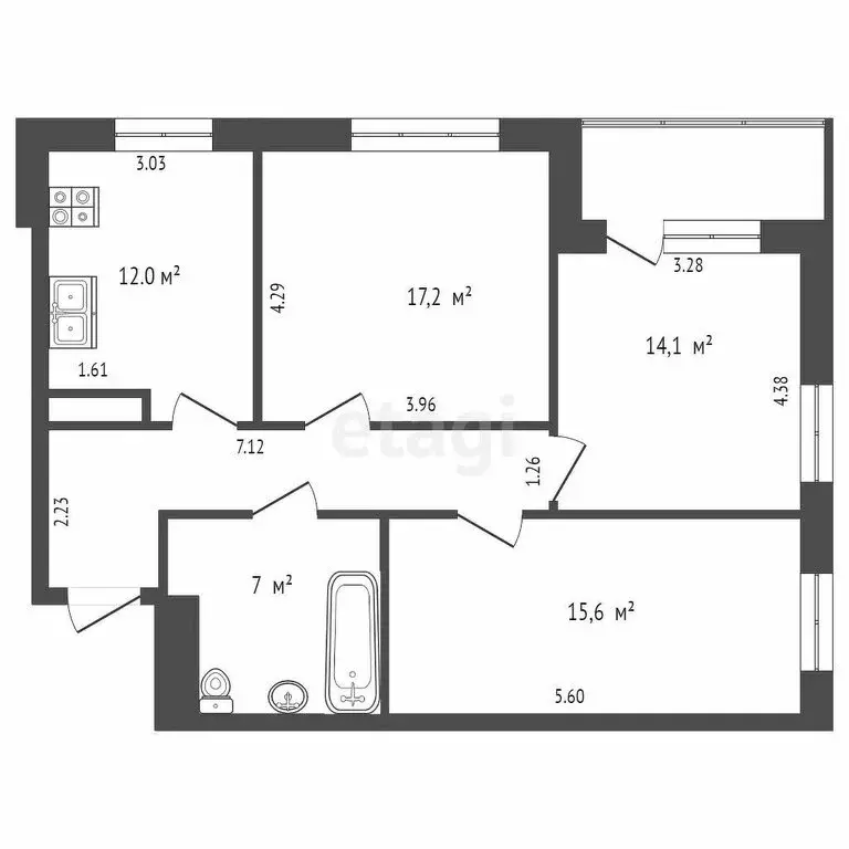 3-комнатная квартира: Тюмень, улица Николая Ростовцева, 23 (81.1 м) - Фото 1