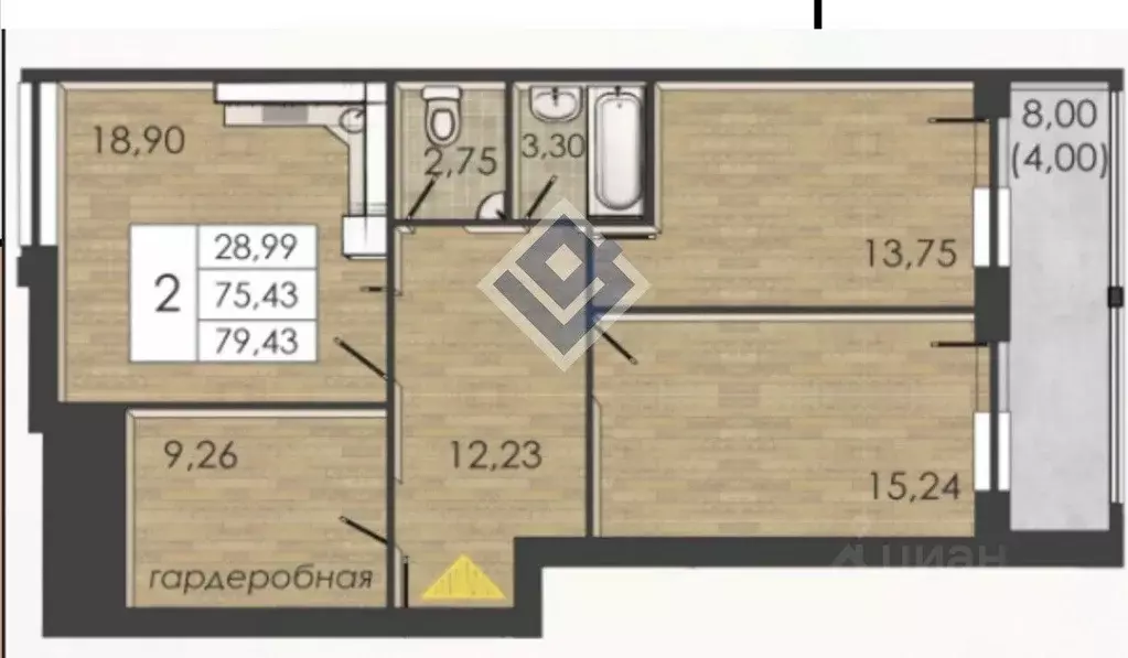 2-к кв. Пермский край, Пермь ул. Борцов Революции, 1Ак7 (75.3 м) - Фото 1