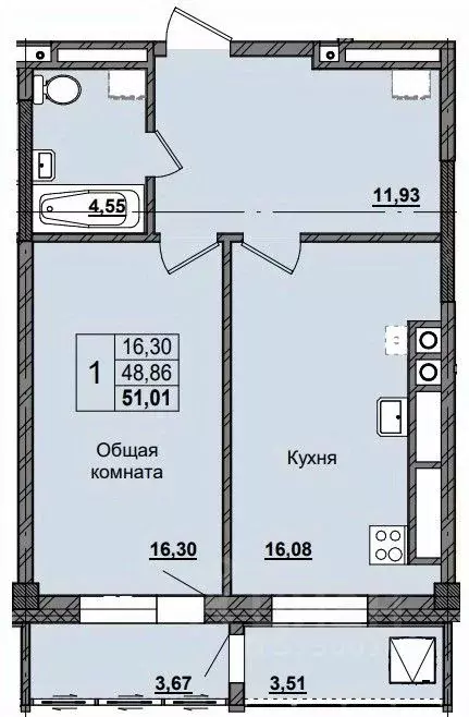 1-к кв. Саха (Якутия), Якутск ул. Красильникова, 5 (51.01 м) - Фото 0