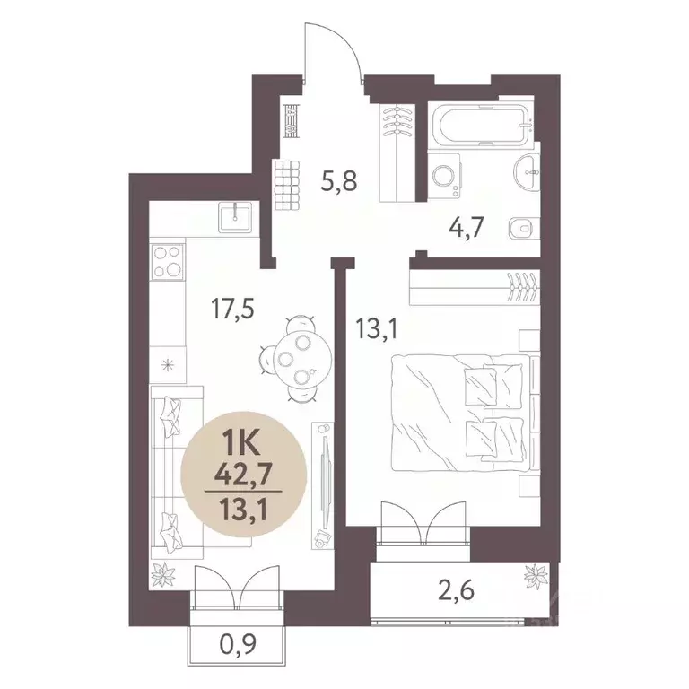 1-к кв. Новосибирская область, Новосибирск  (42.7 м) - Фото 0