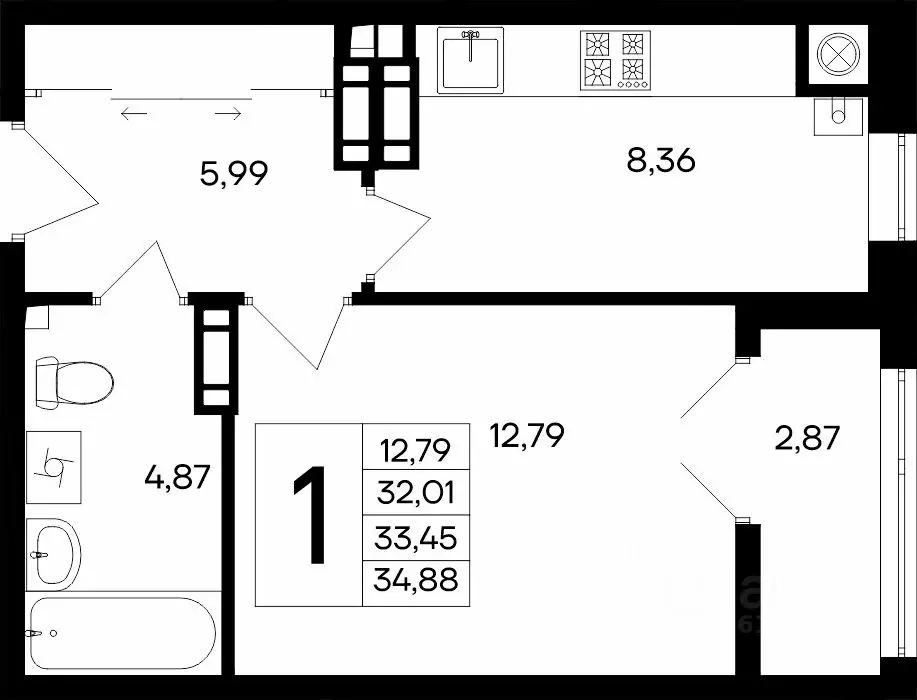 1-к кв. Крым, Евпатория Сезоны жилой комплекс (34.88 м) - Фото 1