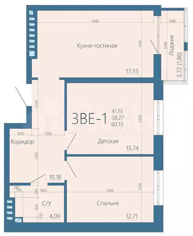 3-к. квартира, 60 м, 14/15 эт. - Фото 0