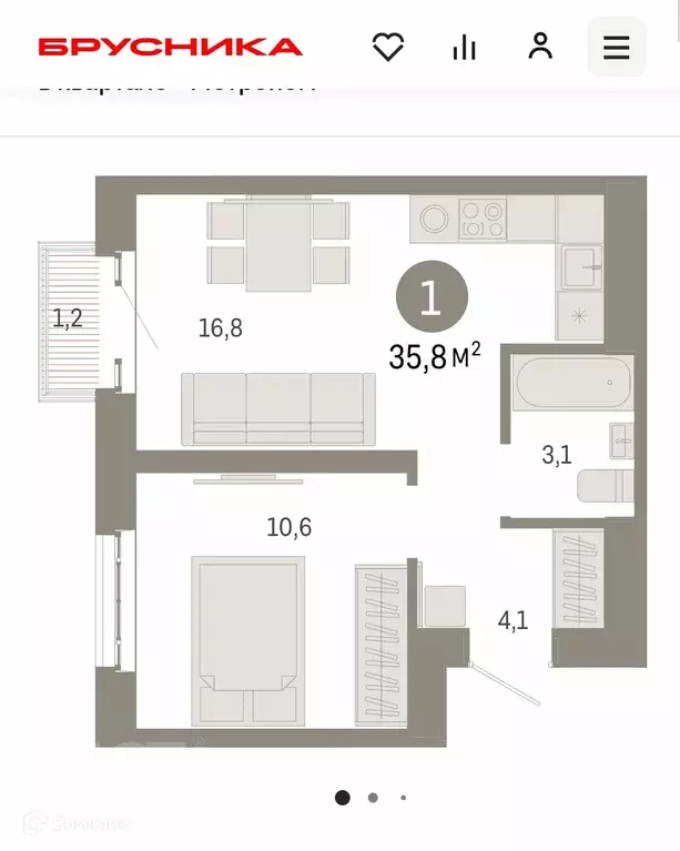 Продаётся 1-к квартира, 35.8 м - Фото 1
