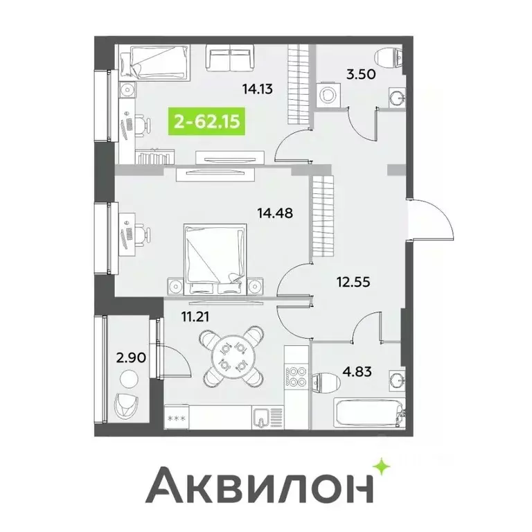 2-к кв. Санкт-Петербург ул. Среднерогатская, 11к2 (62.15 м) - Фото 0
