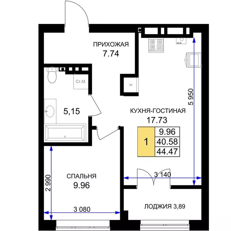 1-комнатная квартира: Гурьевск, жилой комплекс Включи (44.47 м) - Фото 0