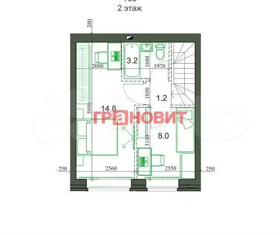 2-к. квартира, 56 м, 2/2 эт. - Фото 1