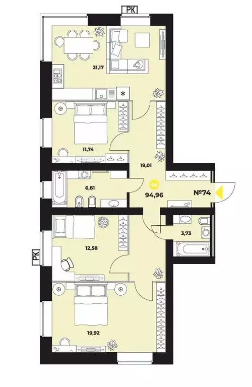 3-комнатная квартира: Самара, улица Гастелло, 6 (94.96 м) - Фото 1