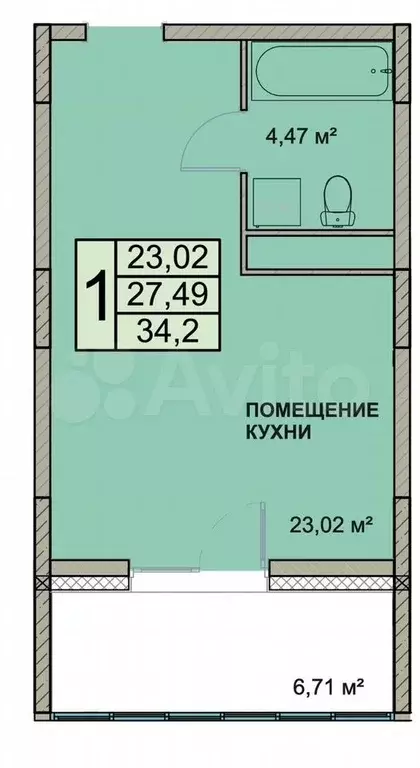 Квартира-студия, 34,2 м, 14/18 эт. - Фото 0