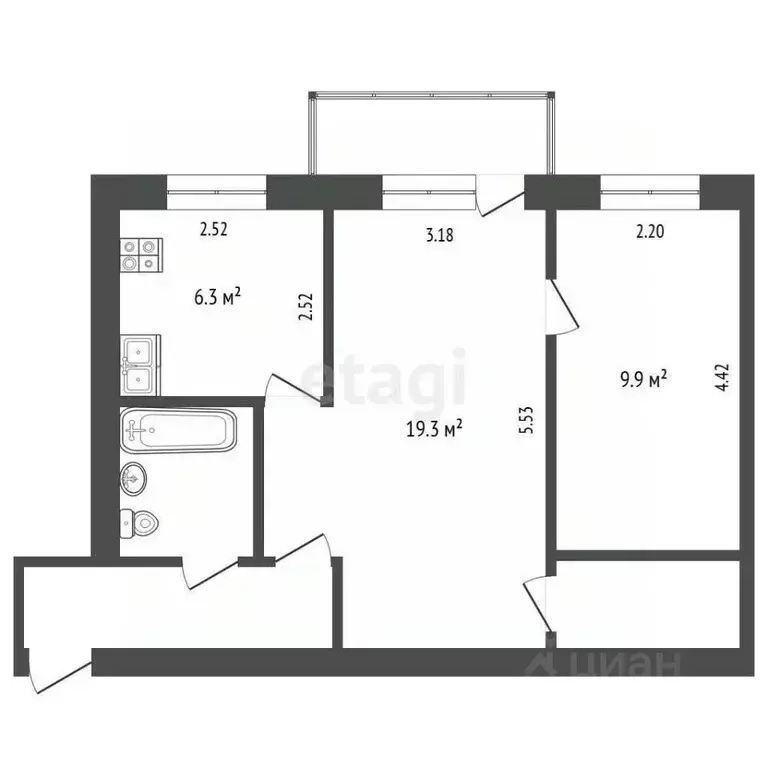 2-к кв. Тюменская область, Тюмень ул. Карла Маркса, 127 (45.0 м) - Фото 2
