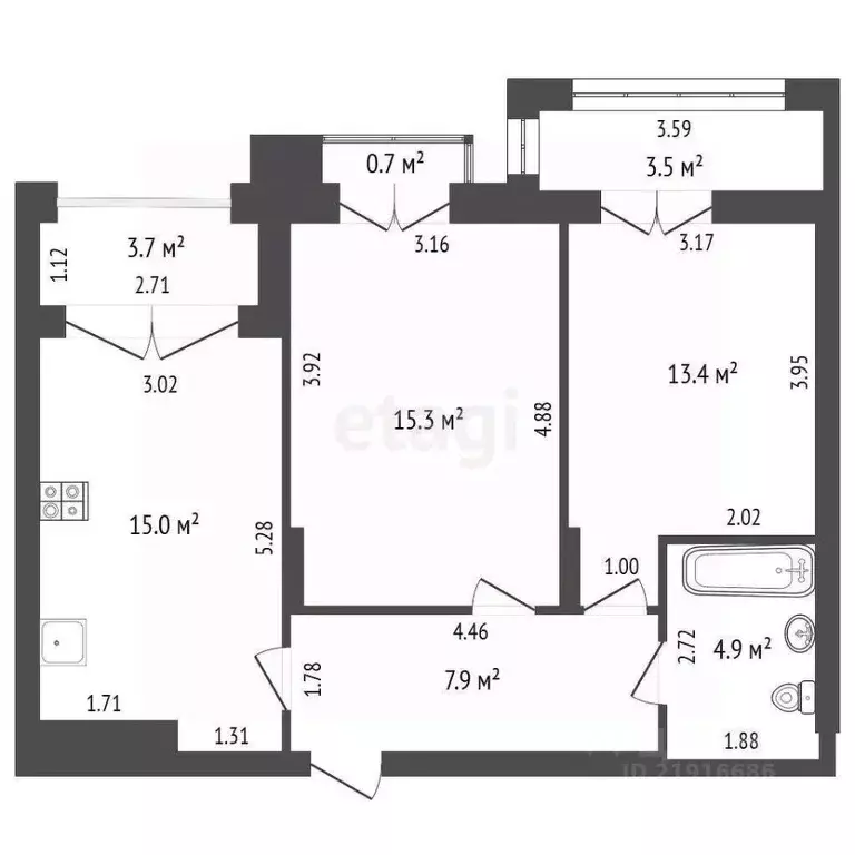 2-к кв. Калининградская область, Гурьевский муниципальный округ, пос. ... - Фото 1