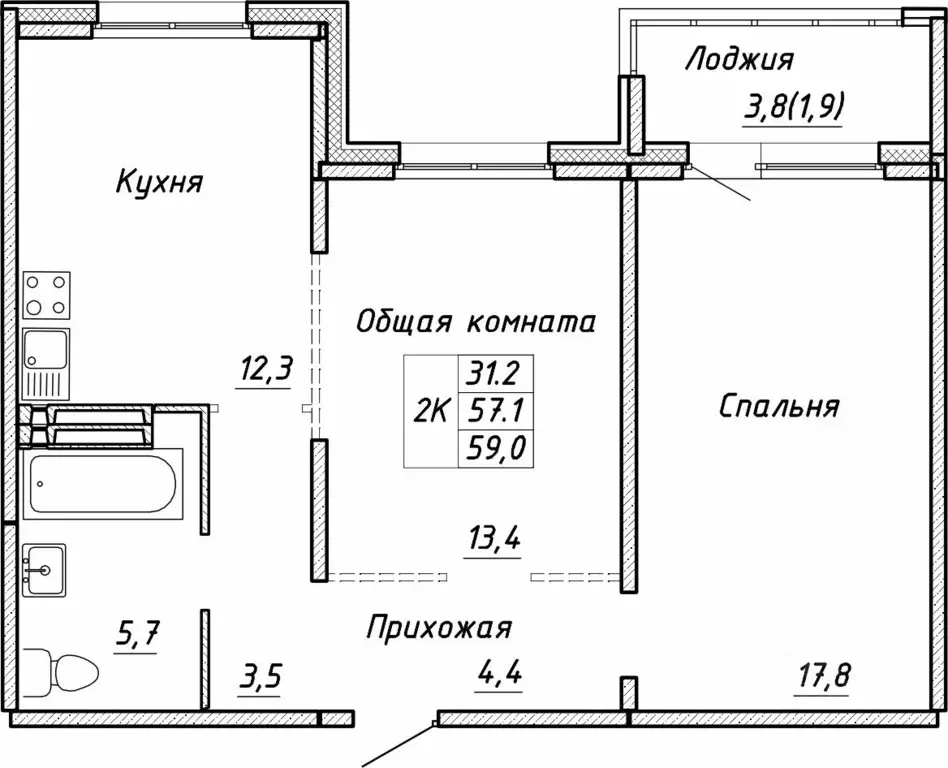 2-к кв. Новосибирская область, Новосибирск ул. Связистов, 13/1 (59.0 ... - Фото 0