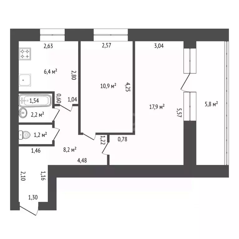 2-к кв. Башкортостан, Уфа ул. Комарова, 12 (46.8 м) - Фото 0