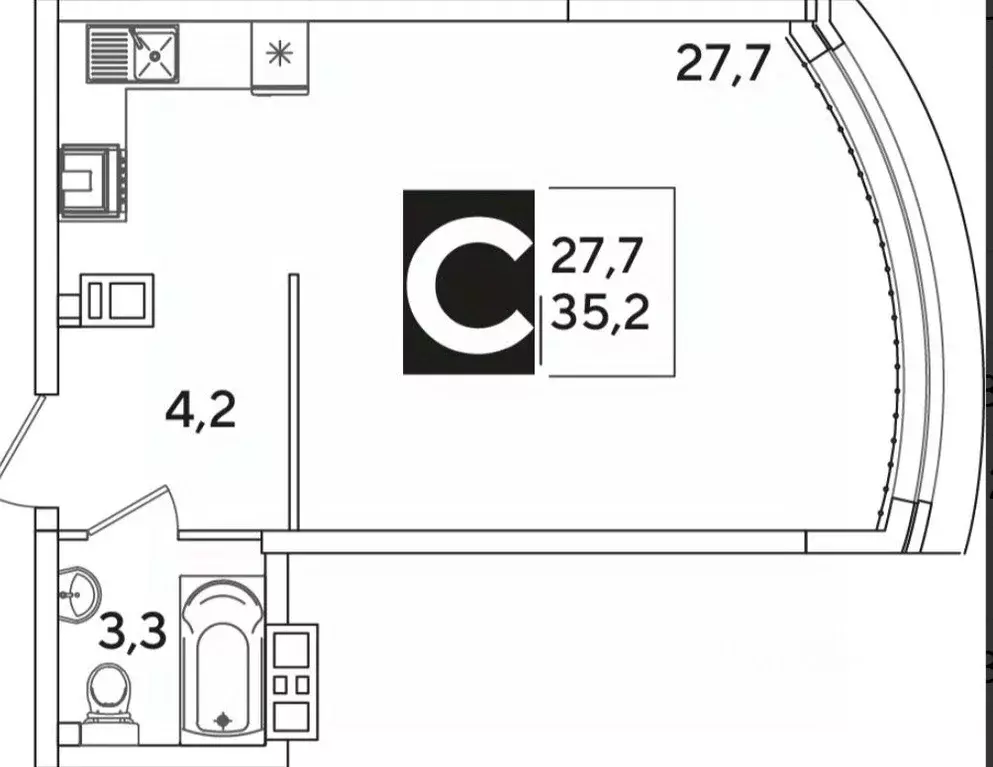 Студия Краснодарский край, Краснодар ул. Ивана Беличенко, 92к4 (35.0 ... - Фото 0