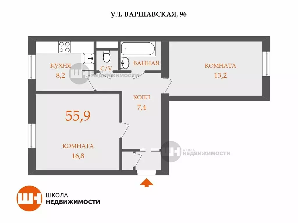 4-комнатная квартира: Санкт-Петербург, Варшавская улица, 96 (55.9 м) - Фото 0