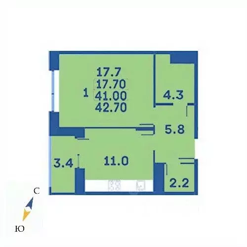 1-к кв. Москва № 27 кв-л, 94 (42.7 м) - Фото 0