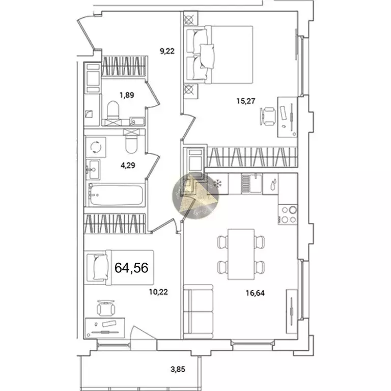 2-комнатная квартира: Санкт-Петербург, Суздальское шоссе, 18к4 (64.56 ... - Фото 1