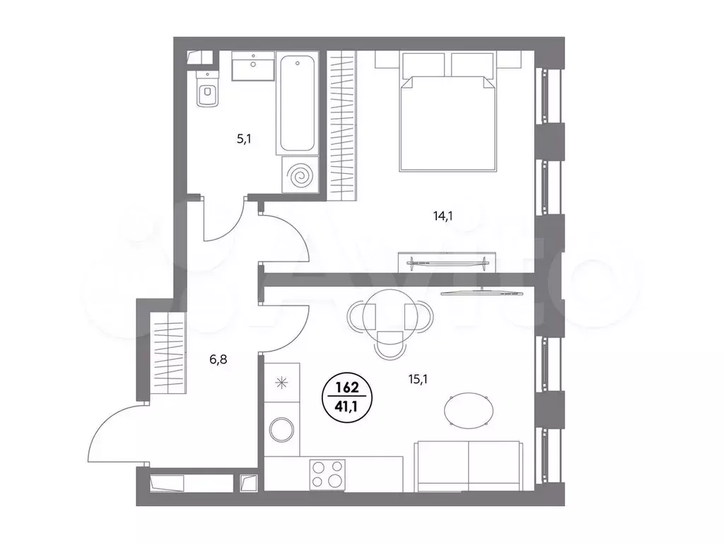 1-к. квартира, 41,1 м, 18/21 эт. - Фото 0