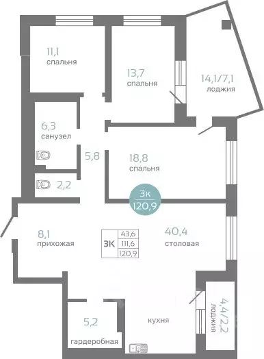 3-к кв. Красноярский край, Красноярск ул. Авиаторов, 7/2 (120.9 м) - Фото 0