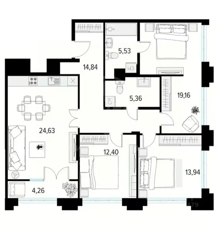 3-к кв. Рязанская область, Рязань Татарская ул., 2к1 (95.1 м) - Фото 1