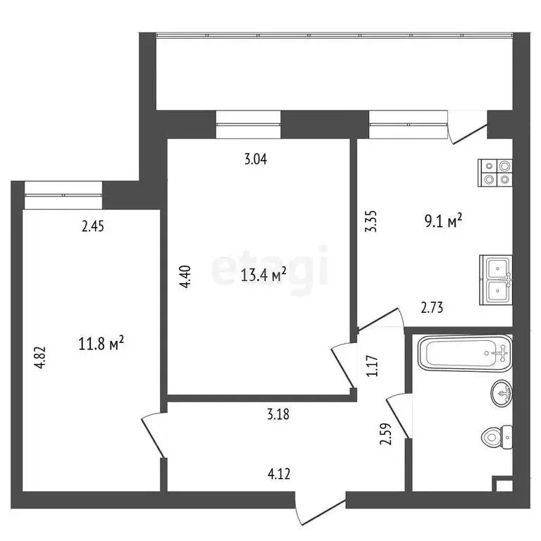 2-комнатная квартира: Тюмень, микрорайон Мыс, улица Малиновского, 6 ... - Фото 1