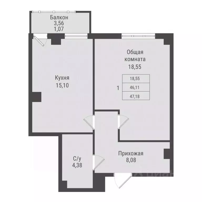 1-к кв. Саха (Якутия), Якутск Парк Победы жилой комплекс (47.18 м) - Фото 1