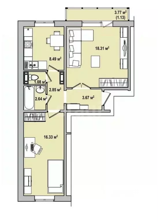 2-к кв. Кемеровская область, Новокузнецк ул. Косыгина, 24 (54.5 м) - Фото 0