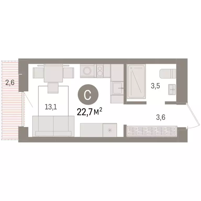 Квартира-студия: Новосибирск, улица Аэропорт (22.69 м) - Фото 1