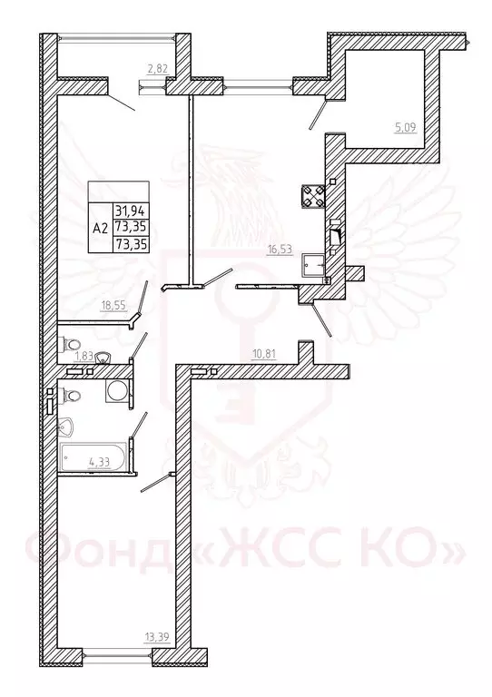 2-комнатная квартира: Калининград, Борисовский бульвар (72.19 м) - Фото 0