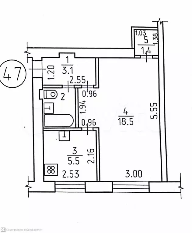 1-к. квартира, 31,5 м, 5/5 эт. - Фото 0