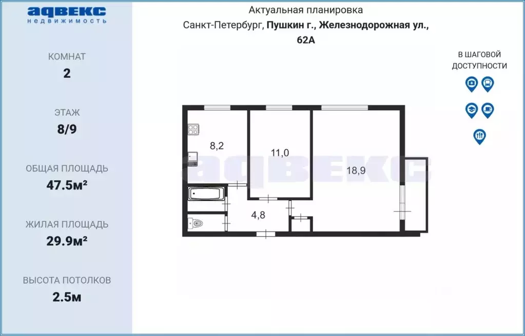 2-к кв. Санкт-Петербург, Санкт-Петербург, Пушкин Железнодорожная ул., ... - Фото 1