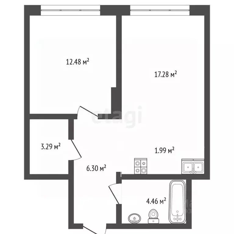 1-к кв. Тюменская область, Тюмень ул. Краснооктябрьская, 4 (45.8 м) - Фото 2
