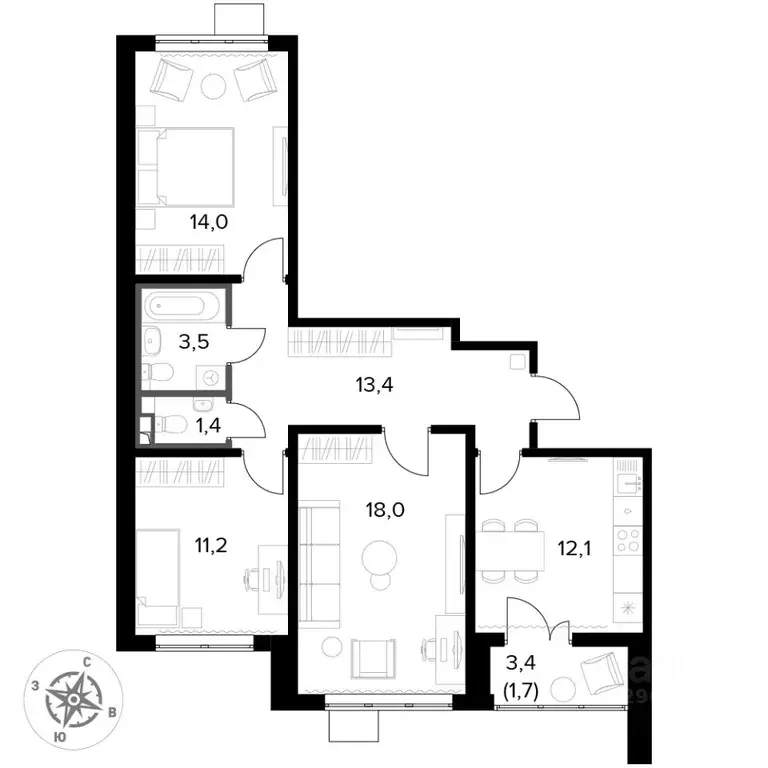 3-к кв. Московская область, Ленинский городской округ, д. Сапроново ... - Фото 2