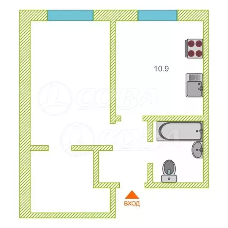 1-комнатная квартира: Тюмень, улица Республики, 204к12 (38.2 м) - Фото 1
