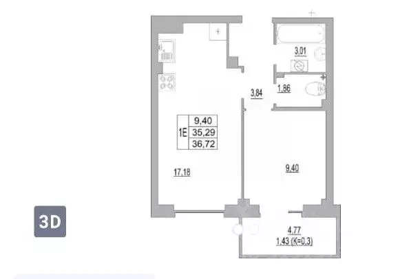1-к кв. Псковская область, Псков ул. Юности, 32 (37.2 м) - Фото 0