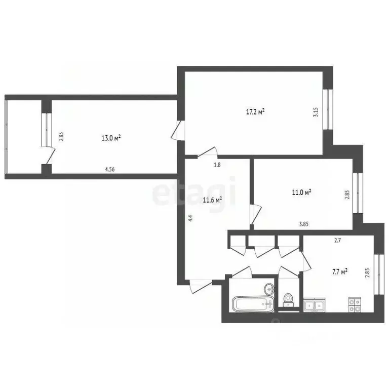 3-к кв. Ямало-Ненецкий АО, Новый Уренгой Советский мкр, 1/3 (66.7 м) - Фото 2