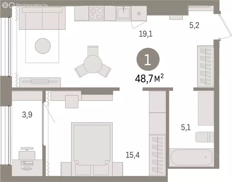 1-комнатная квартира: Тюмень, Краснооктябрьская улица, 4к3 (48.68 м) - Фото 1