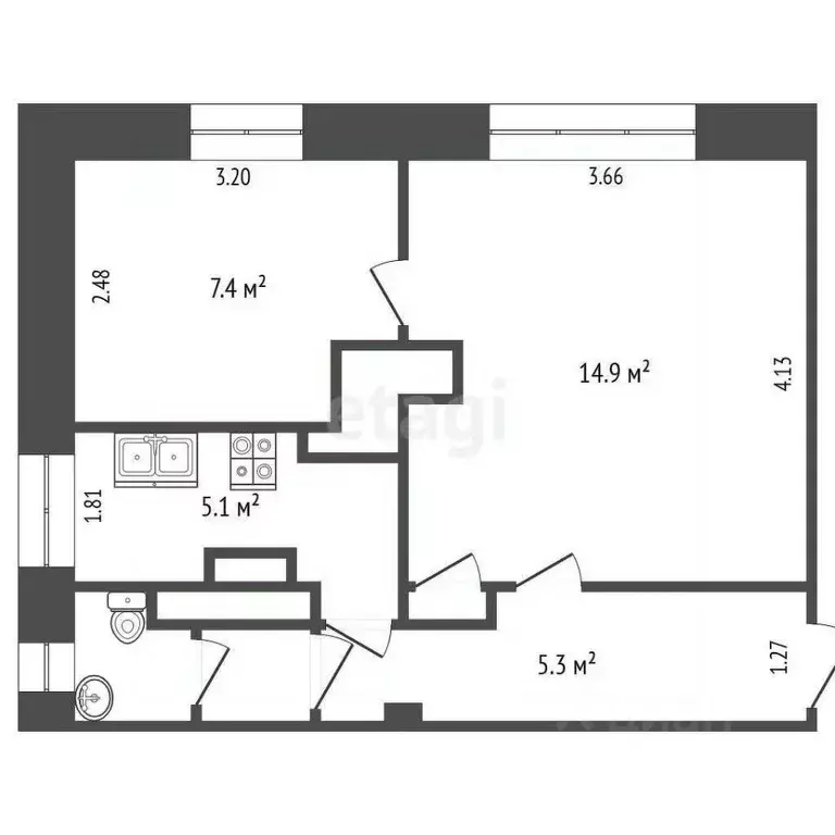 2-к кв. Вологодская область, пос. Дубровское, д. Обухово 1 (34.9 м) - Фото 2