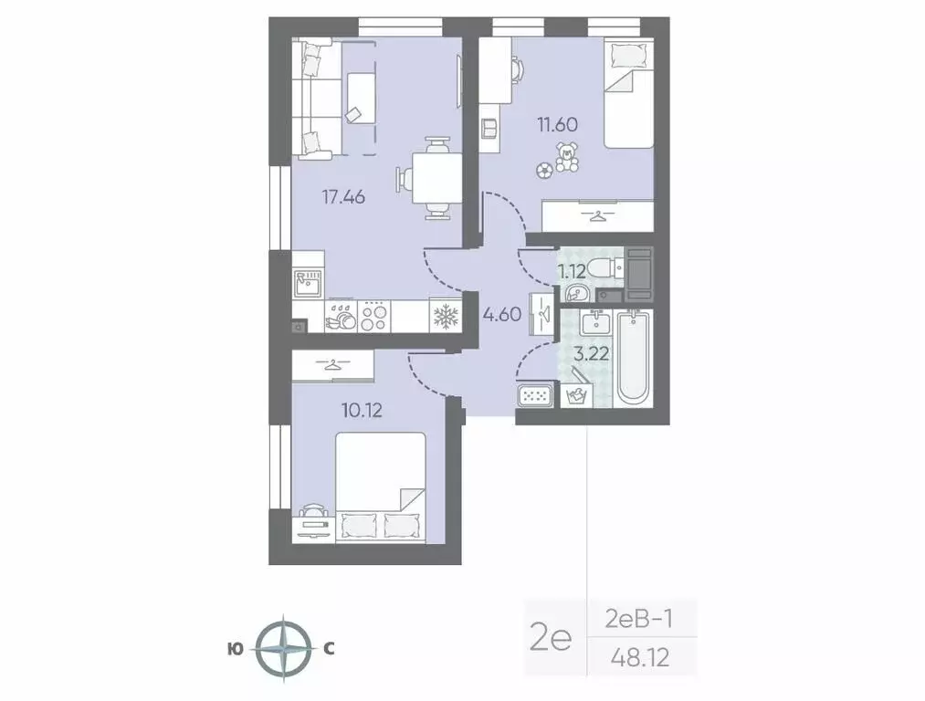 2-комнатная квартира: Санкт-Петербург, ЖК Морская Миля (47.16 м) - Фото 1