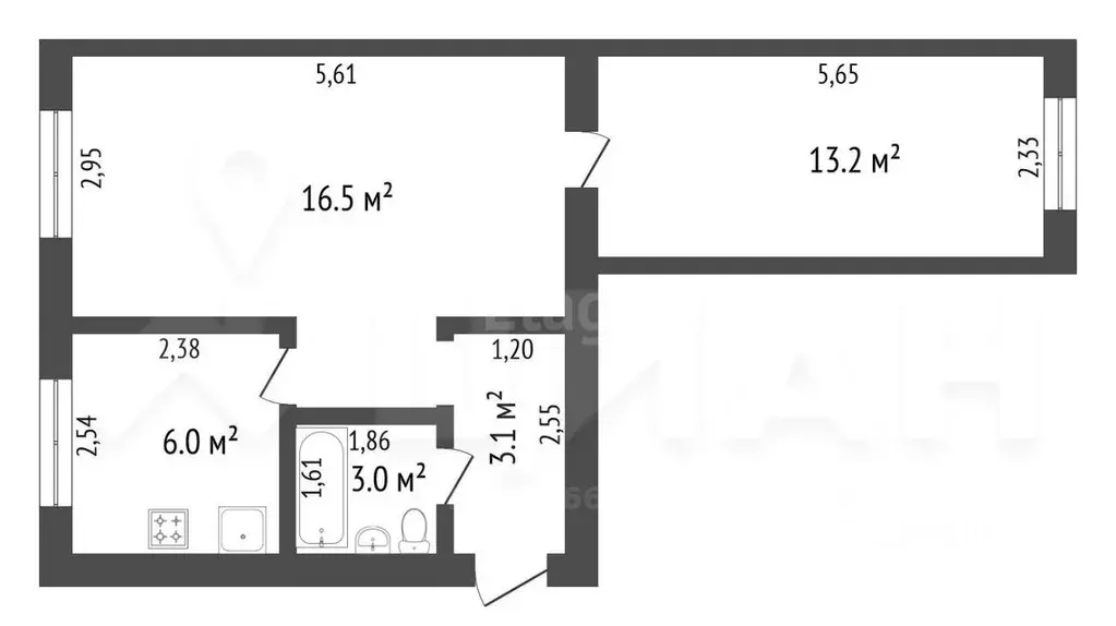 2-к кв. Хабаровский край, Хабаровск Костромская ул., 52 (44.6 м) - Фото 1